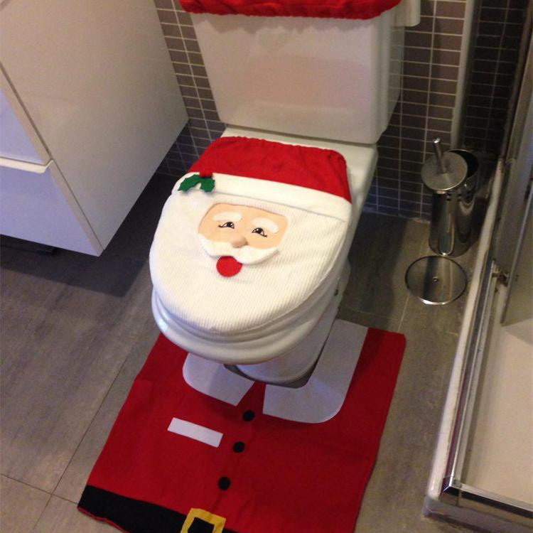 Christmas Bathroom Toilet Set - 3-Piece Festive Decor with Santa, Snowman, Elf & Reindeer Designs