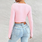 Best-selling Sweet And Spicy Pure Desire Style T-shirt Autumn And Winter U-neck Slim-fit Long-sleeved Top