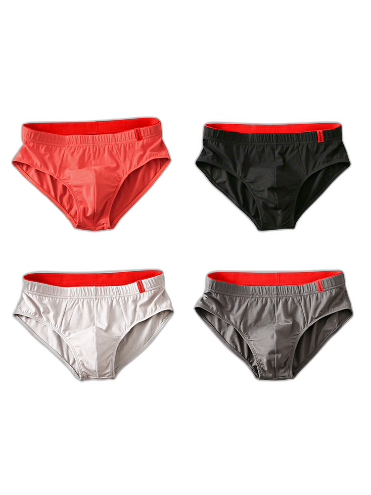 4 Pack Men's Solid Color Cotton Low-Rise Seamless Comfort Briefs