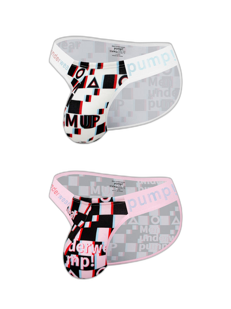 2 Pack Men's Breathable Alphabet-Print Expanded Pouch Briefs