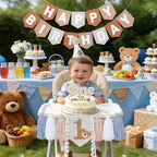 DCJHFJ Bear First Brown Felt Birthday Banner & High Chair Decor – 1st Birthday Kit