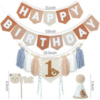 DCJHFJ Bear First Brown Felt Birthday Banner & High Chair Decor – 1st Birthday Kit