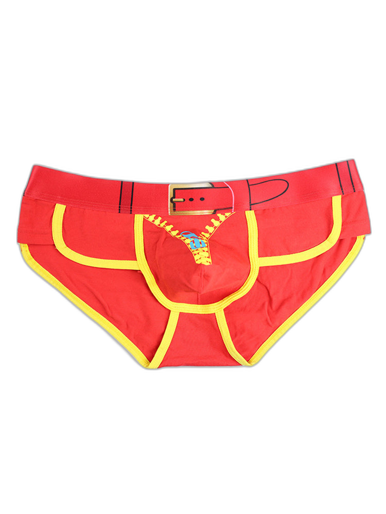 Zipper Belt Printed Cotton Pouch Briefs