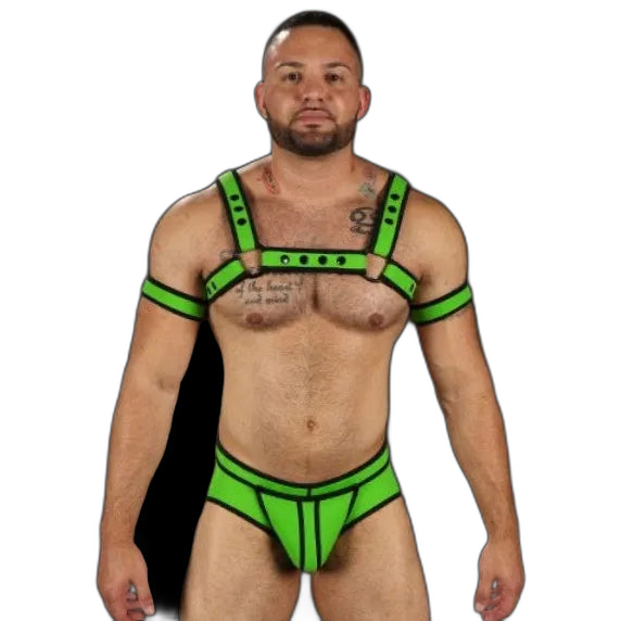 Mr S Leather Neoprene Bulldog Harness | Lime Green