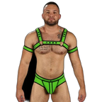 Mr S Leather Neoprene Bulldog Harness | Lime Green