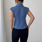 Women's Slim-fit Sleeveless Blouse With Pleats Elegant Top
