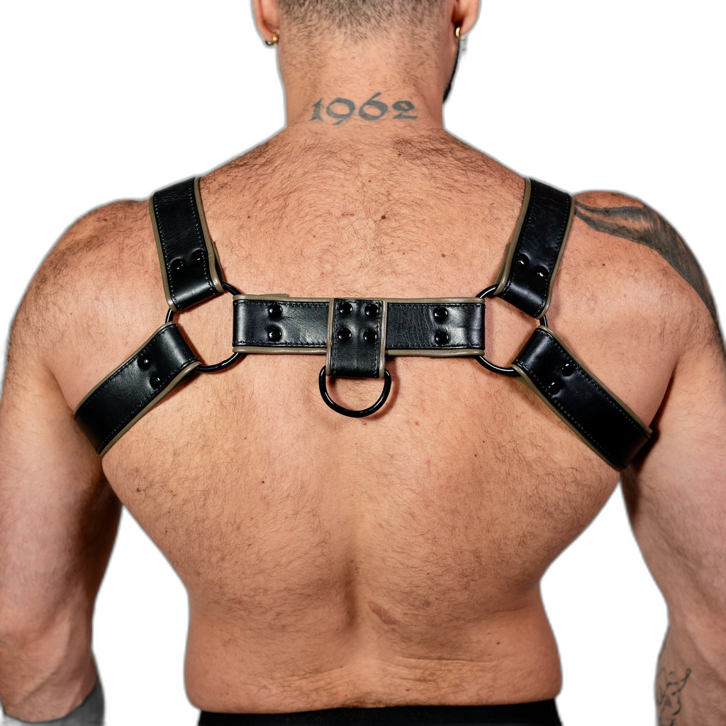 ruff GEAR Double Tone Leather Bulldog Harness Army Black