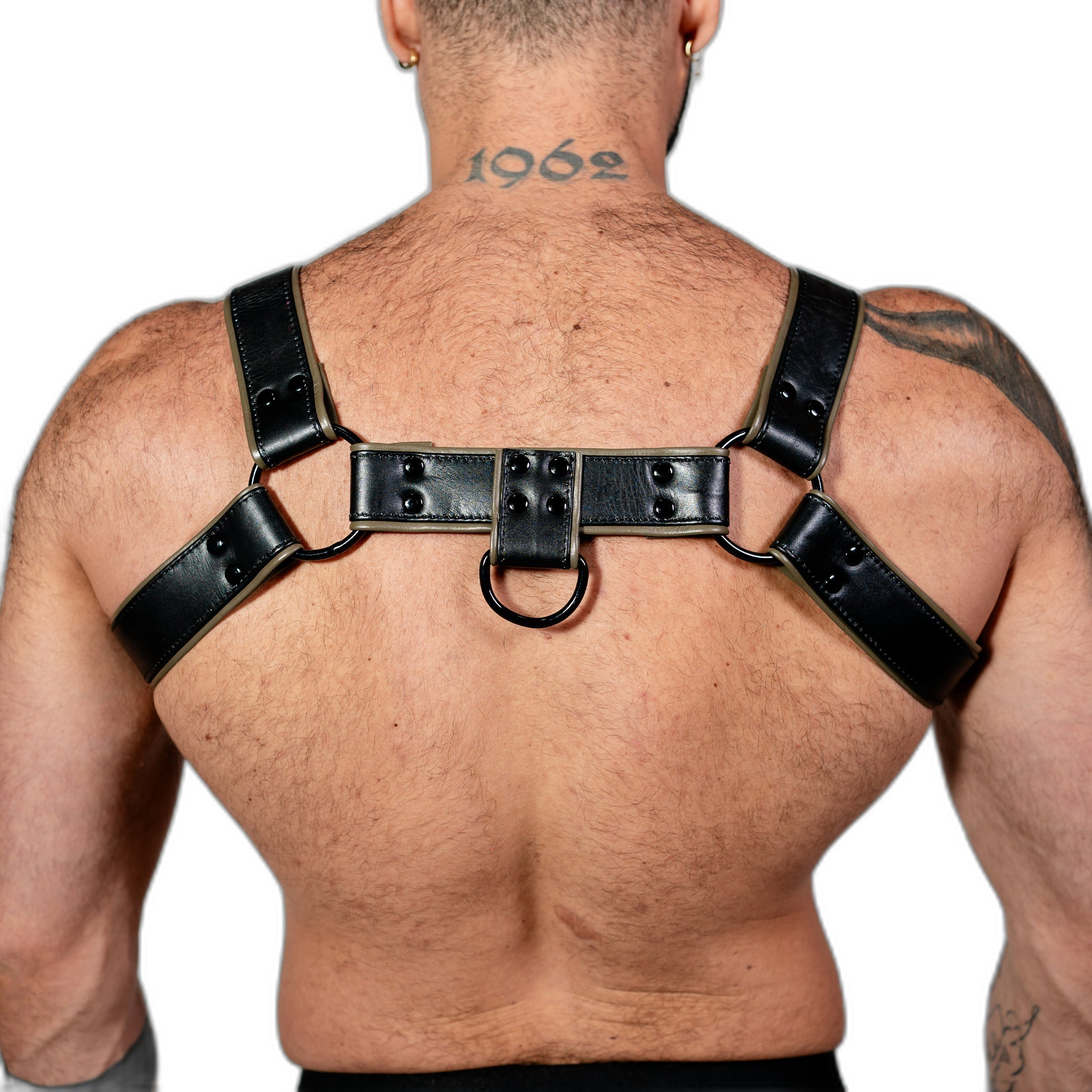 ruff GEAR Double Tone Leather Bulldog Harness Army Black