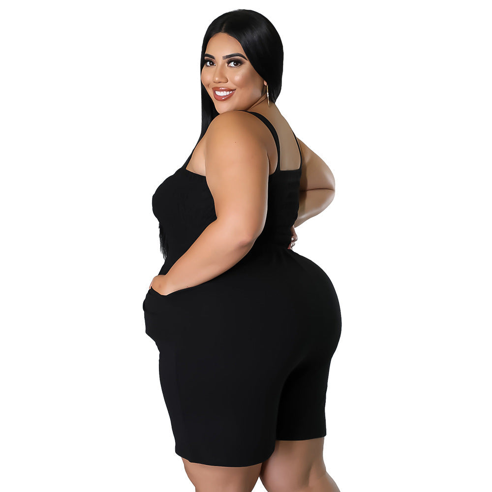 Fashionable Solid-Color Slim-Fit Ruched Backless Jumpsuit