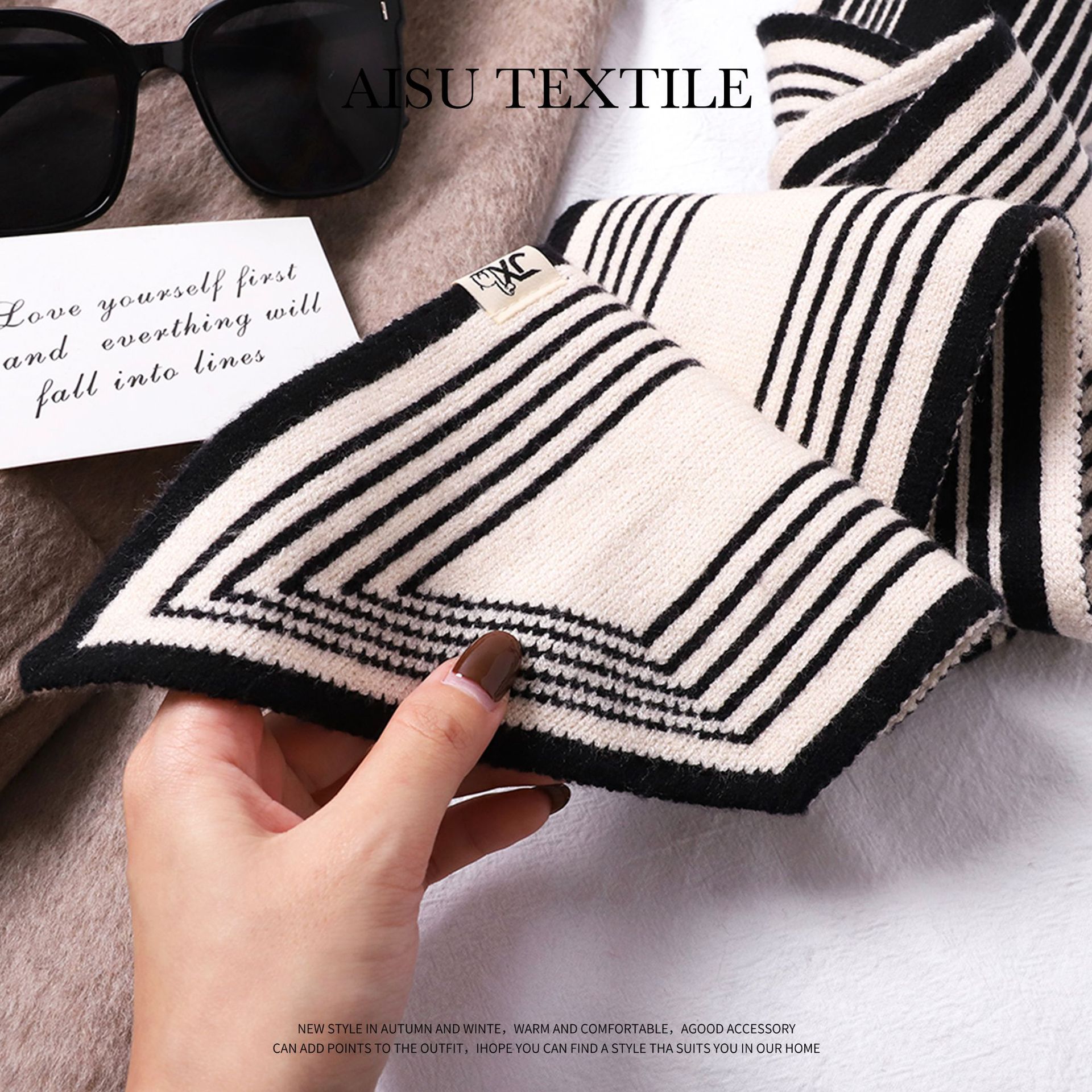 Neck Protection Houndstooth Narrow Scarf Small Long Knitted Small Scarf