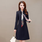 Women's Mid Length Scarf Collar Trench Coat
