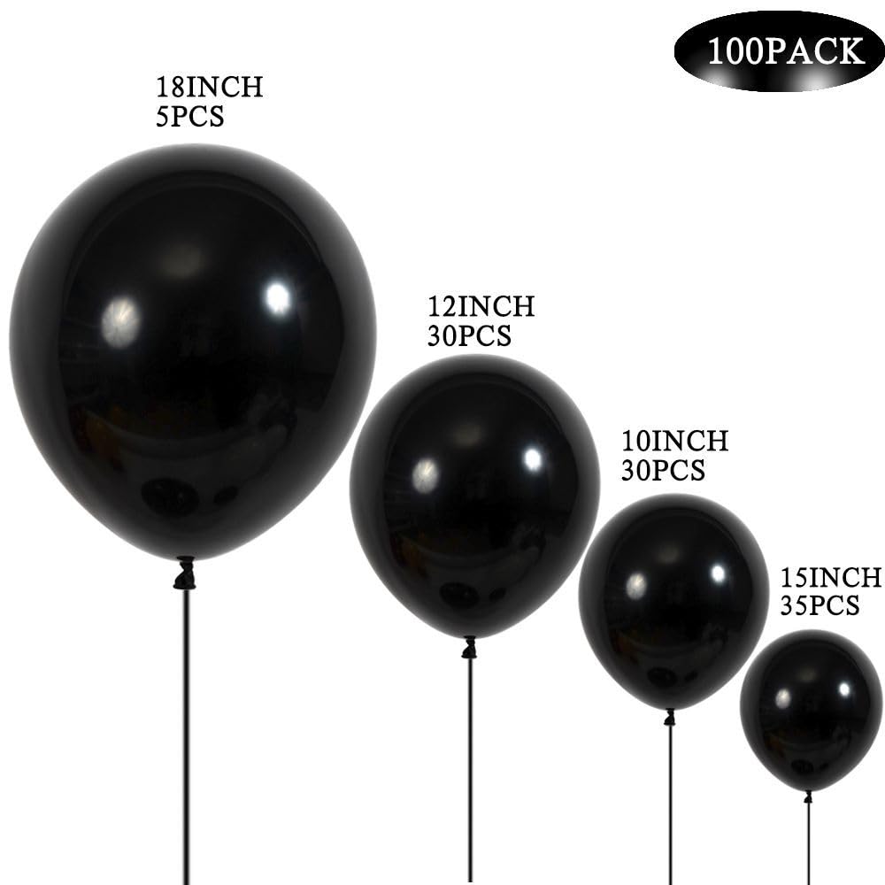 DECGOL Latex Balloons 100-Pack Black – 5, 10, 12 & 18 Inch Balloon Garland Kit