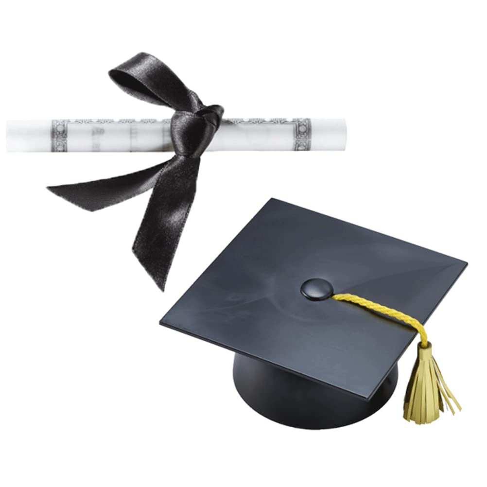 DecoPac Plastic Graduation Cap Cake Topper with Large Paper Diploma – Black