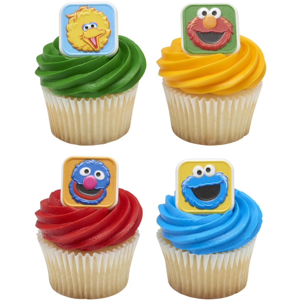 DecoPac Sesame Street Cupcake Toppers - 24 Ring Decorations featuring Elmo, Big Bird, Cookie Monster & Grover