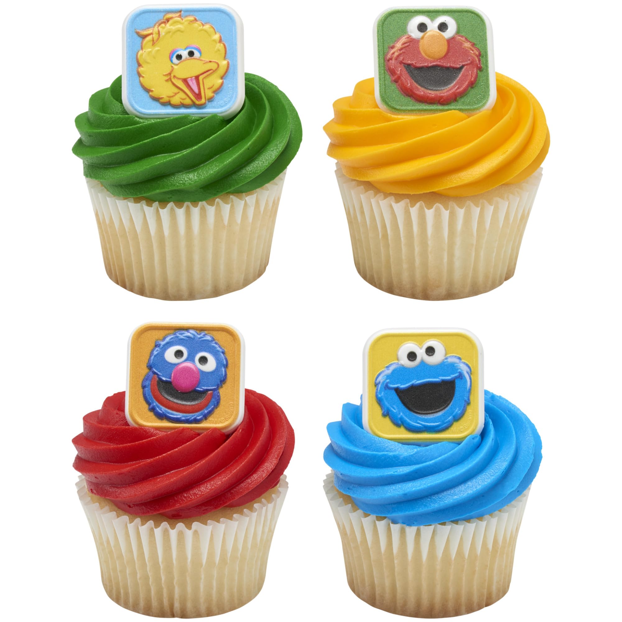 DecoPac Sesame Street Cupcake Toppers - 24 Ring Decorations featuring Elmo, Big Bird, Cookie Monster & Grover