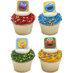 DecoPac Sesame Street Cupcake Toppers - 24 Ring Decorations featuring Elmo, Big Bird, Cookie Monster & Grover