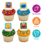 DecoPac Sesame Street Cupcake Toppers - 24 Ring Decorations featuring Elmo, Big Bird, Cookie Monster & Grover