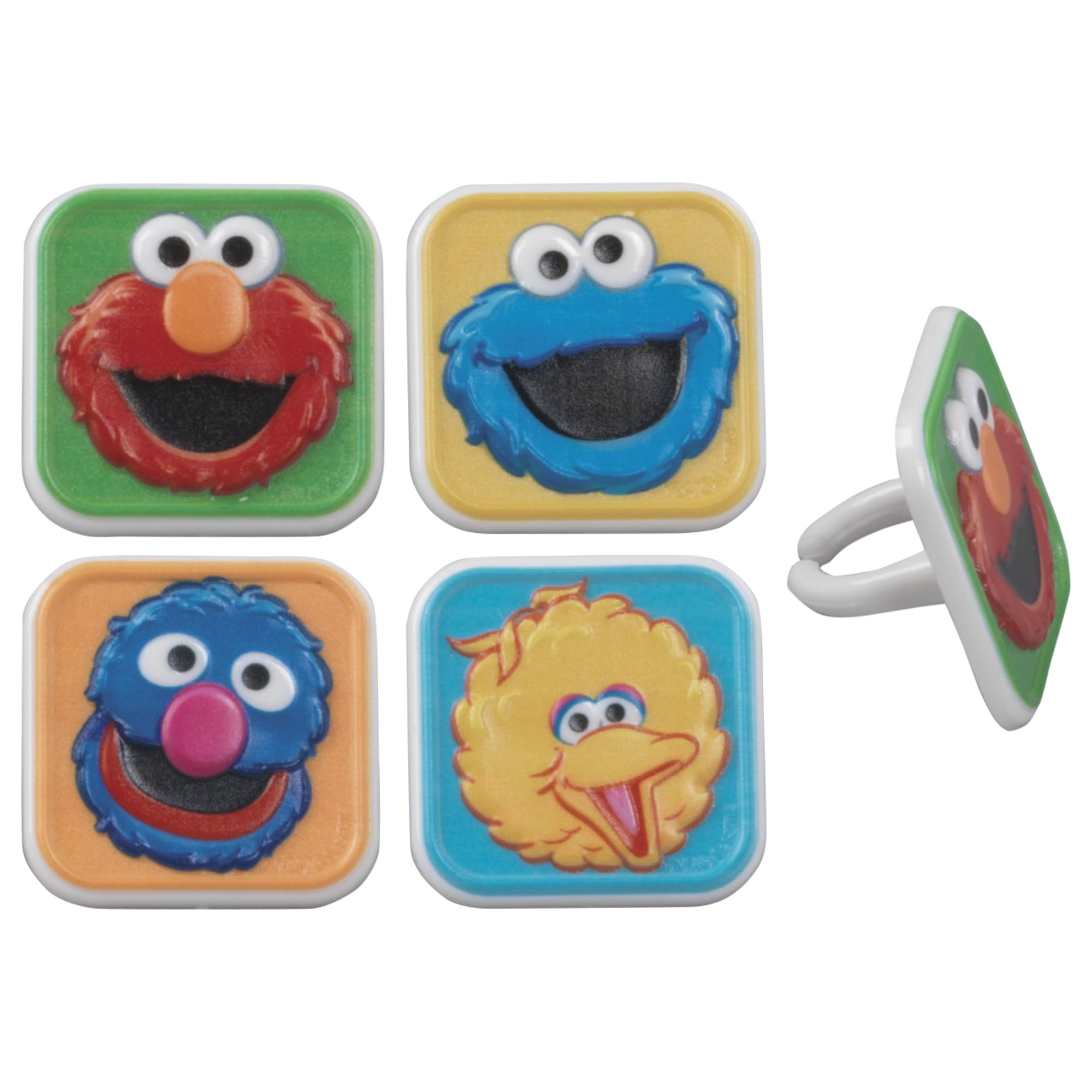 DecoPac Sesame Street Cupcake Toppers - 24 Ring Decorations featuring Elmo, Big Bird, Cookie Monster & Grover