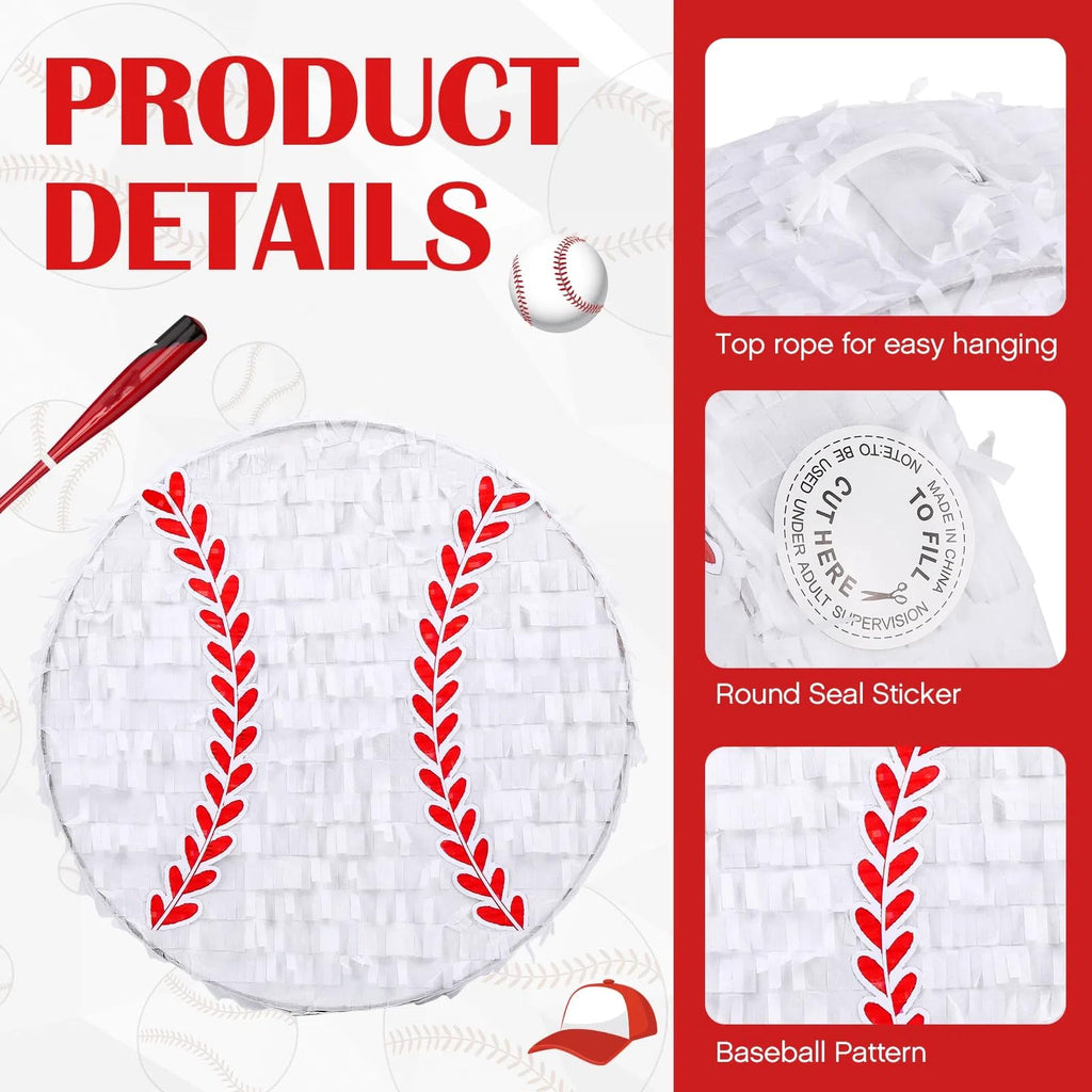 Deekin Small Baseball Pinata with Stick, Blindfold & Confetti – Party Decoration