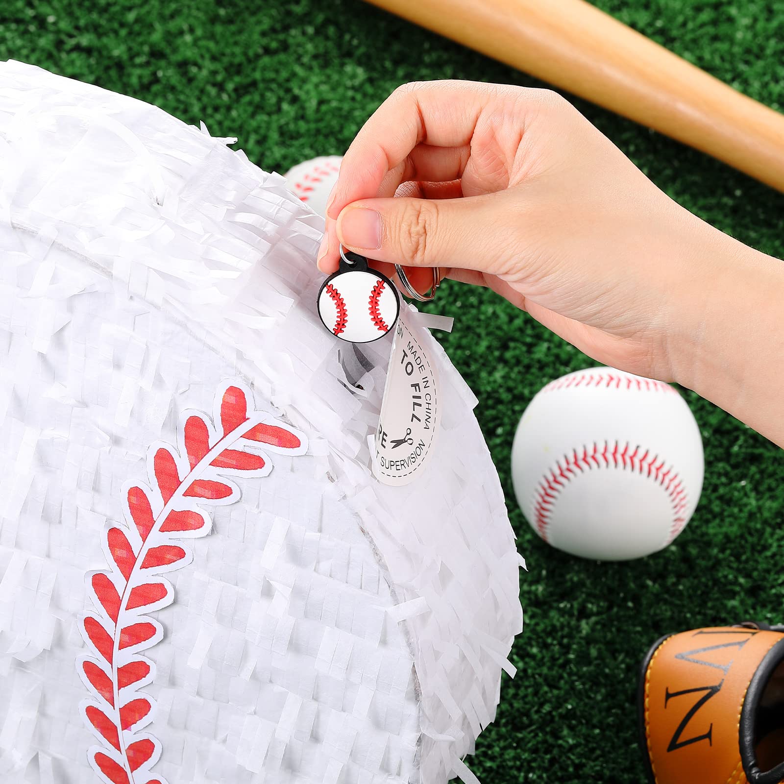 Deekin Small Baseball Pinata with Stick, Blindfold & Confetti – Party Decoration