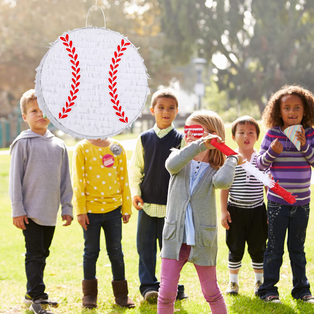 Deekin Small Baseball Pinata with Stick, Blindfold & Confetti – Party Decoration