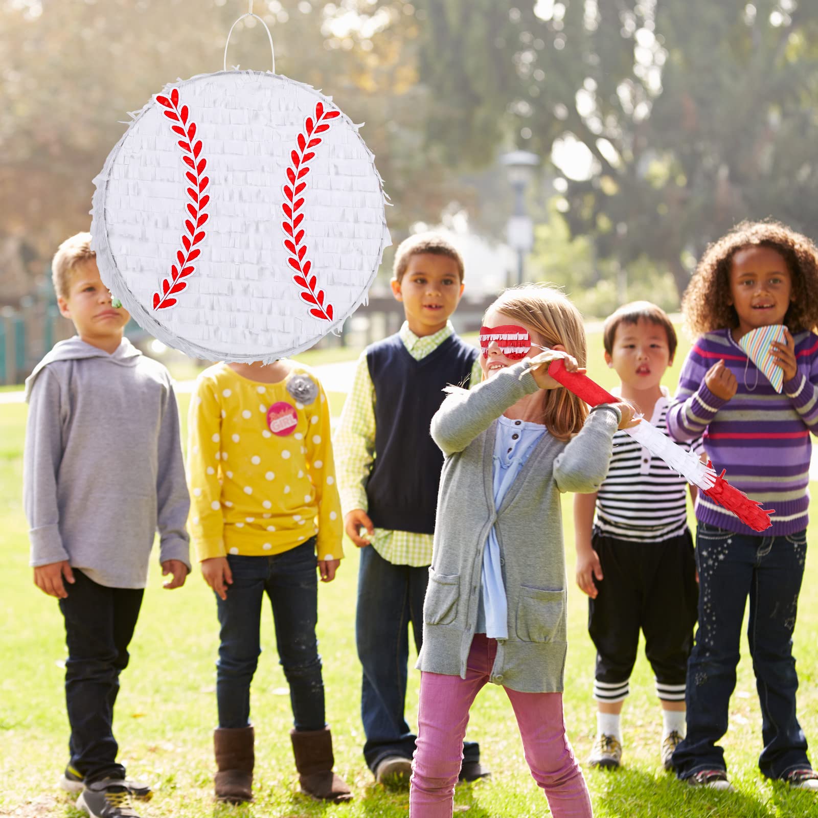 Deekin Small Baseball Pinata with Stick, Blindfold & Confetti – Party Decoration