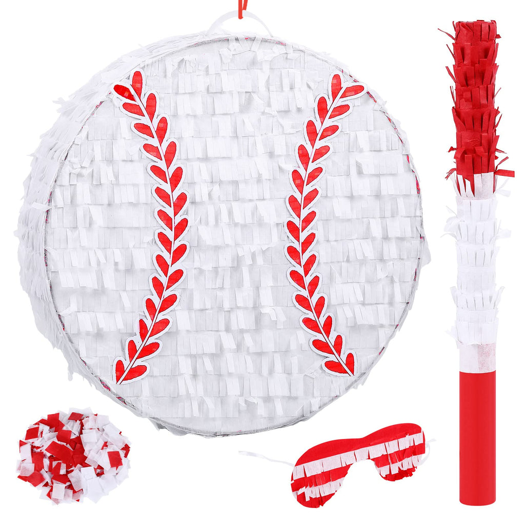 Deekin Small Baseball Pinata with Stick, Blindfold & Confetti – Party Decoration