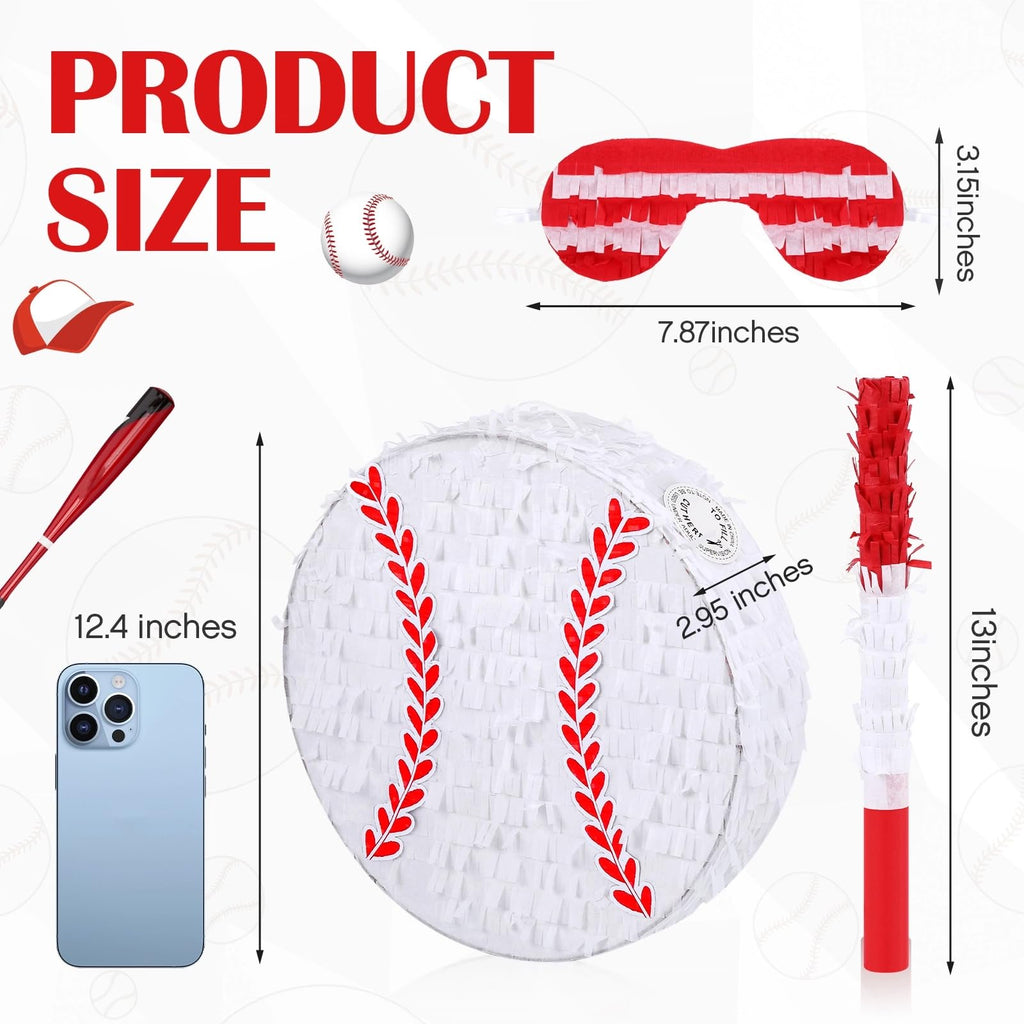 Deekin Small Baseball Pinata with Stick, Blindfold & Confetti – Party Decoration
