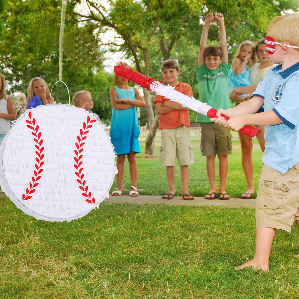 Deekin Small Baseball Pinata with Stick, Blindfold & Confetti – Party Decoration