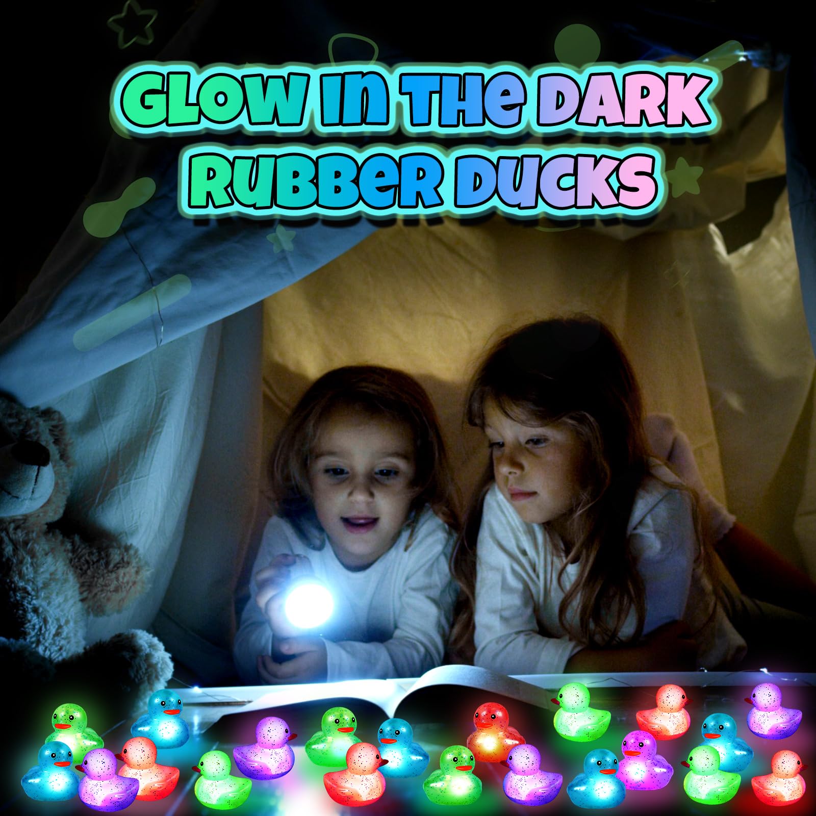 Deekin 48 Pcs LED Light Up Rubber Ducks – 2in Glow Party Favors & Decor (Clear)
