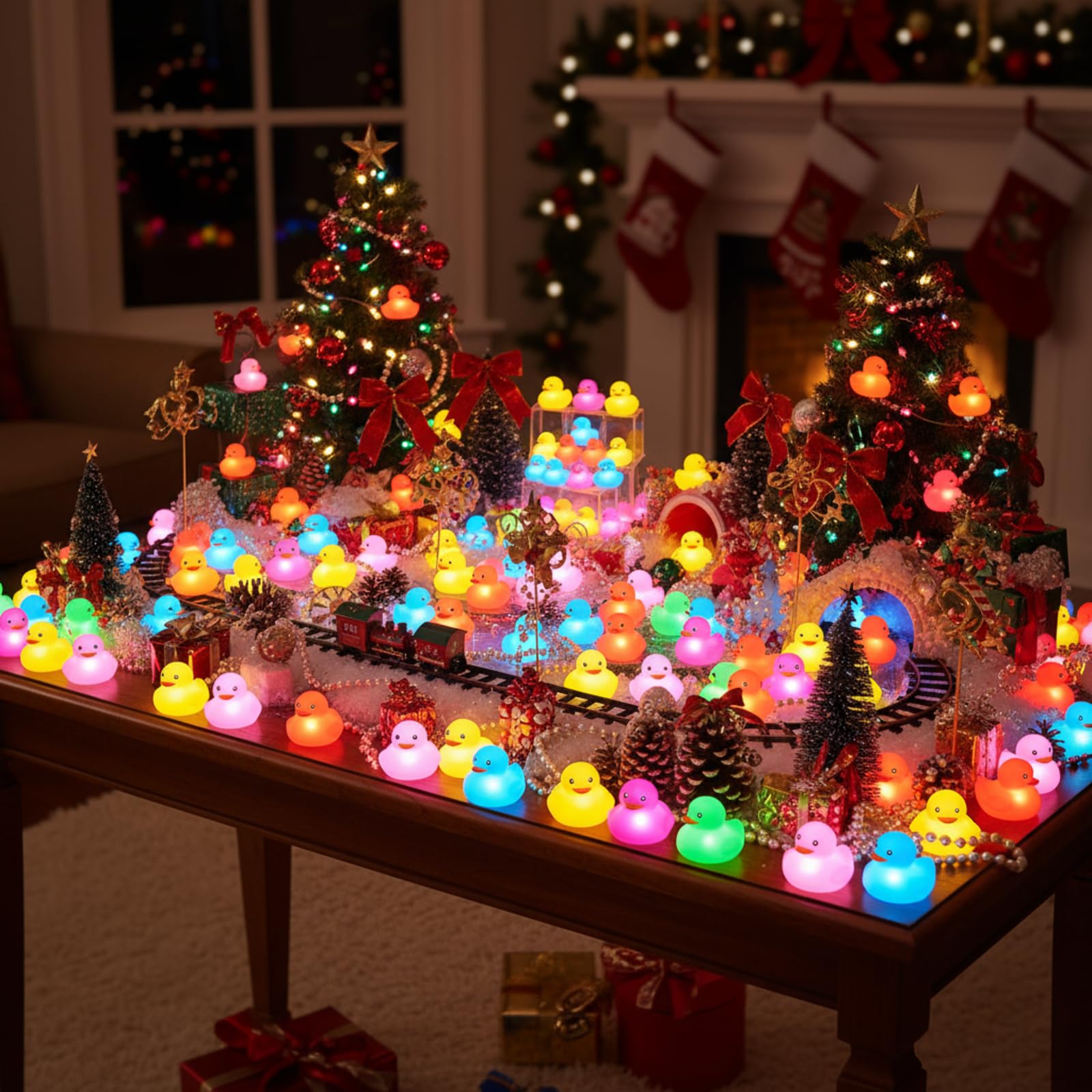 Deekin 96 Pcs LED Light-Up Rubber Ducks – 2-Inch Glow in the Dark Party Favors & Decor