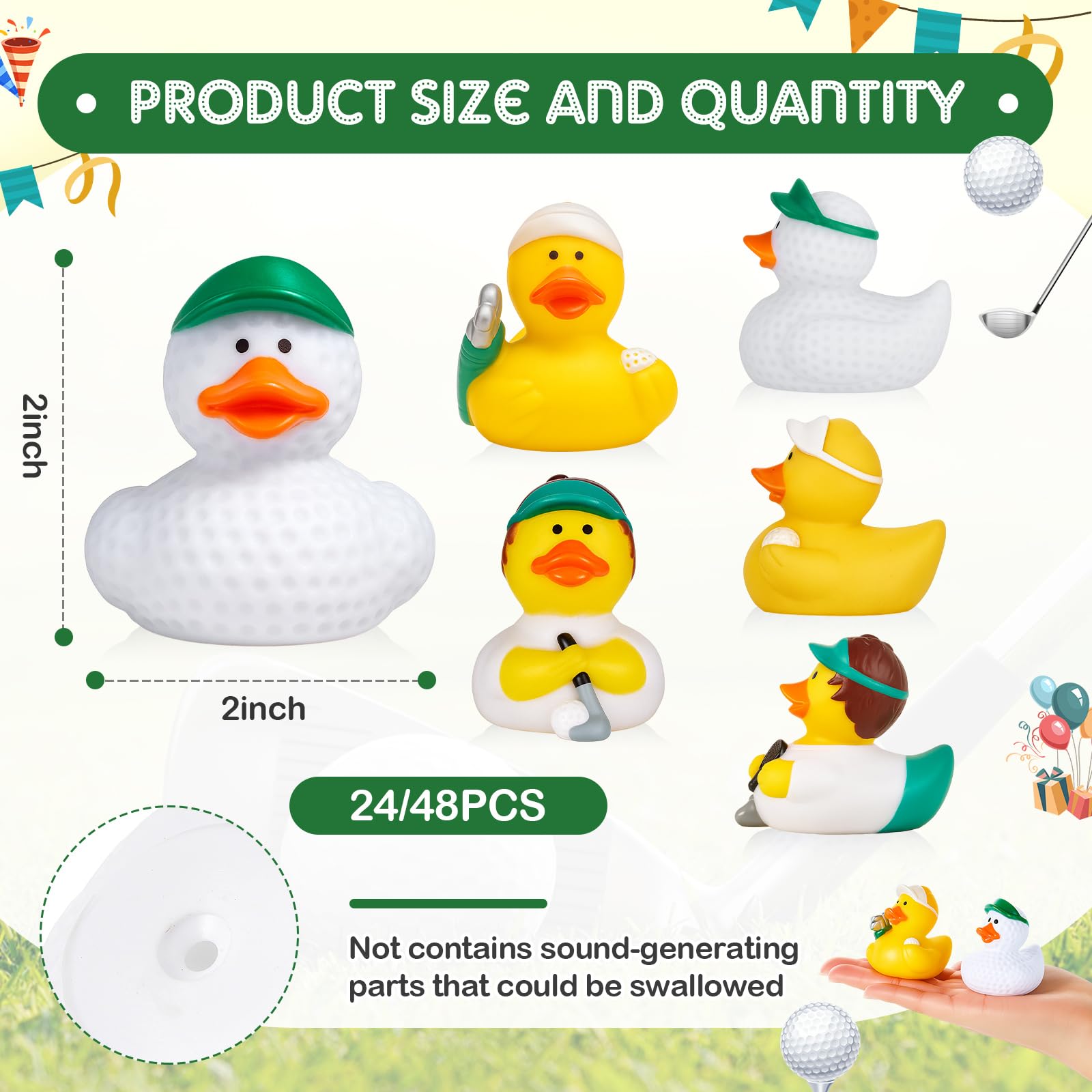 Deekin Golf Theme Rubber Ducks – 24-Pack, 2-Inch Party Favors