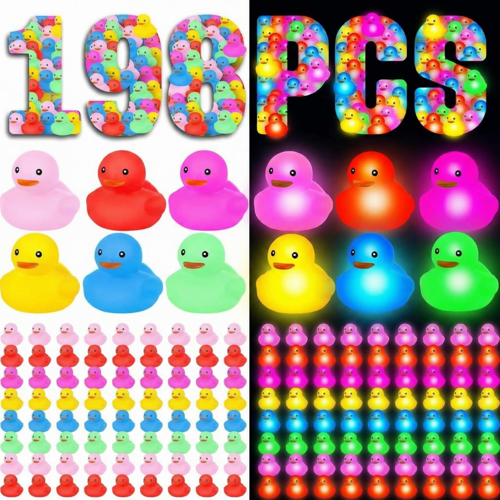 Deekin 96 Pcs LED Light-Up Rubber Ducks – 2-Inch Glow in the Dark Party Favors & Decor