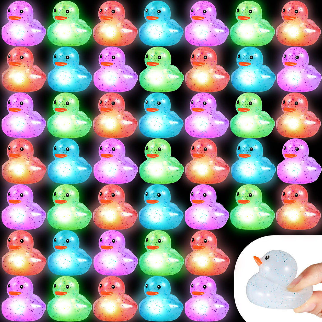 Deekin 48 Pcs LED Light Up Rubber Ducks – 2in Glow Party Favors & Decor (Clear)