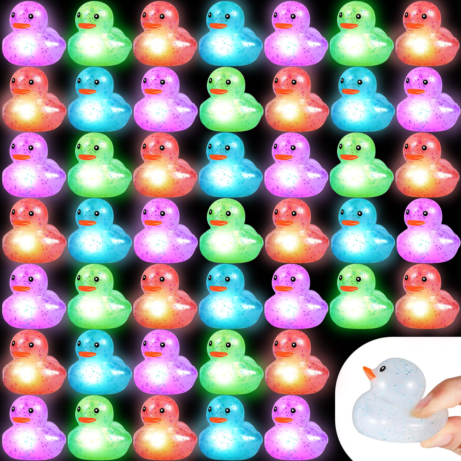Deekin 48 Pcs LED Light Up Rubber Ducks – 2in Glow Party Favors & Decor (Clear)