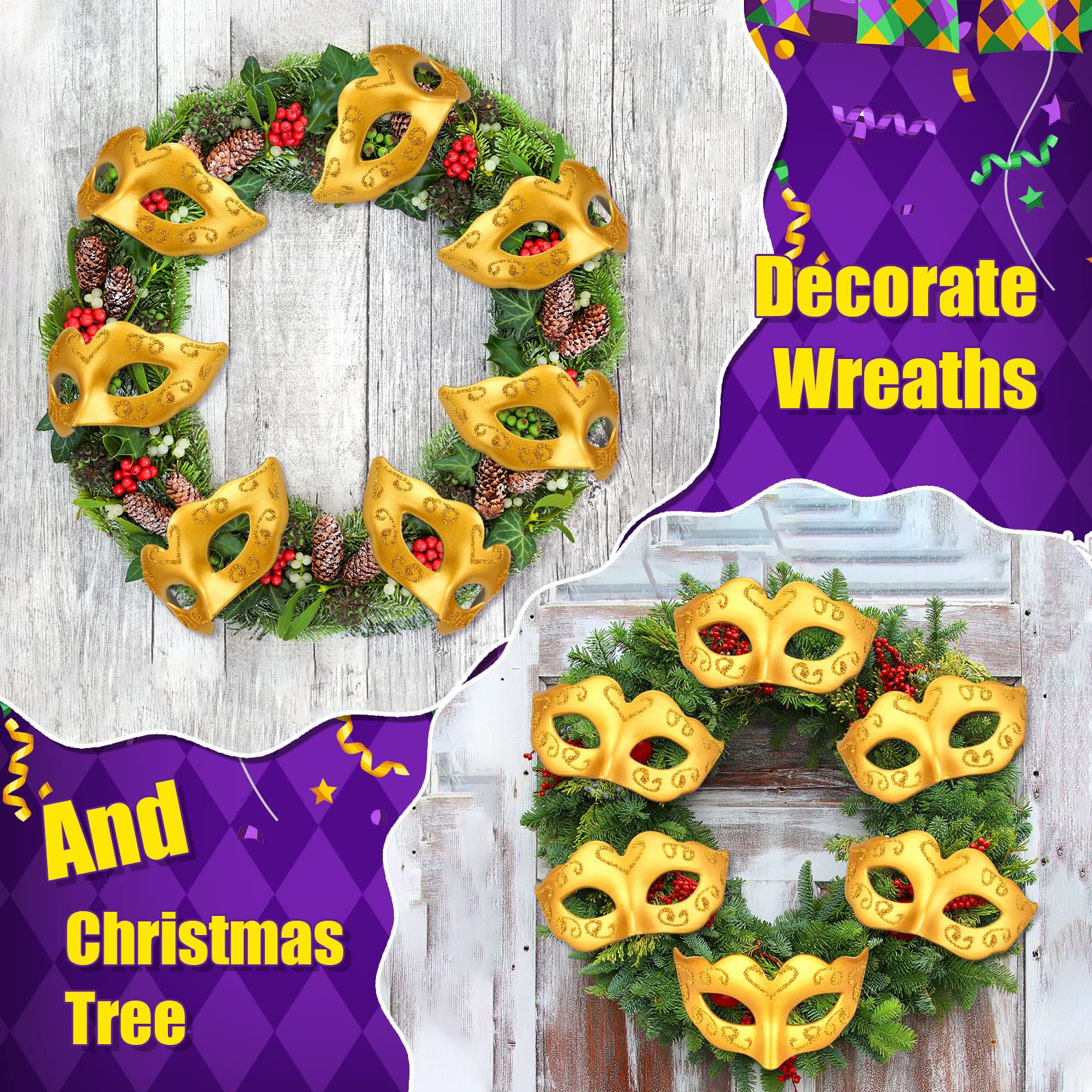 Deekin 24 Pcs Mini Masquerade Masks - Gold Cake Toppers & Party Decor