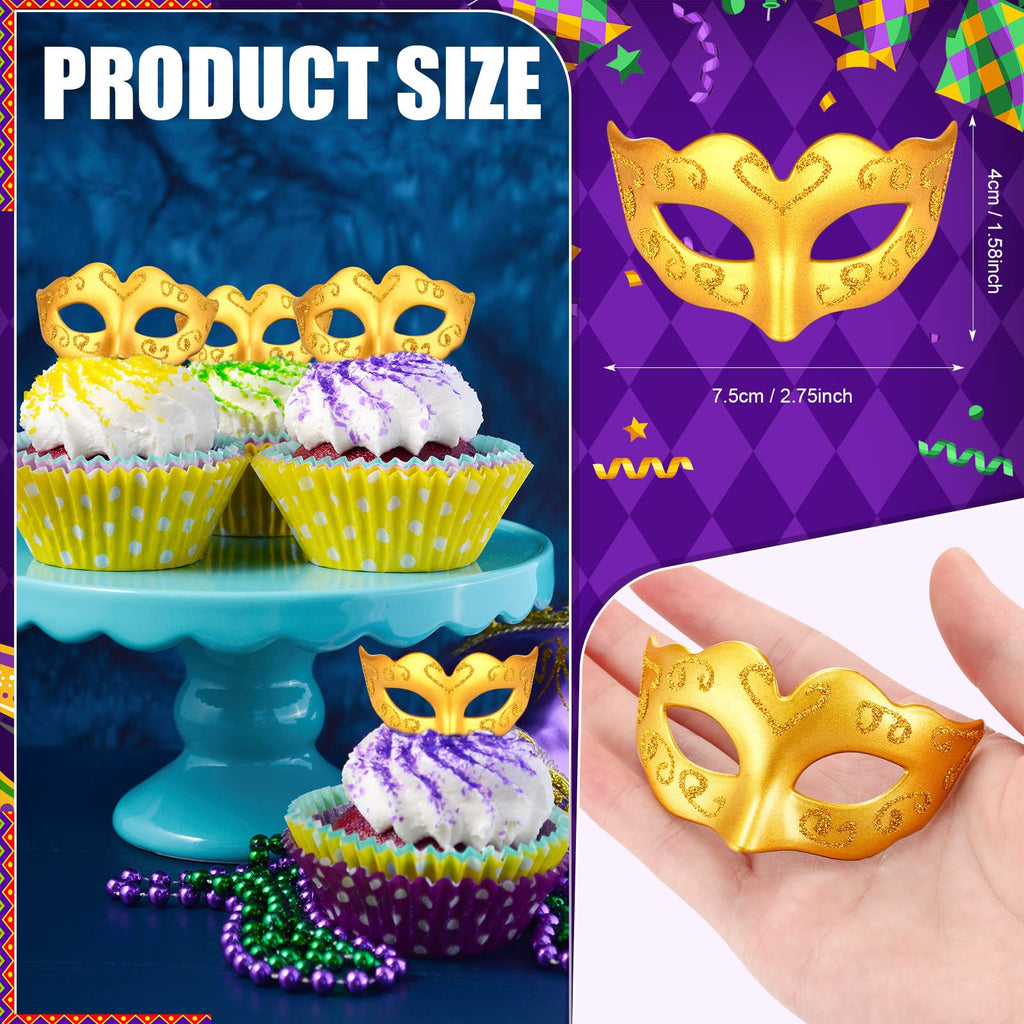 Deekin 24 Pcs Mini Masquerade Masks - Gold Cake Toppers & Party Decor