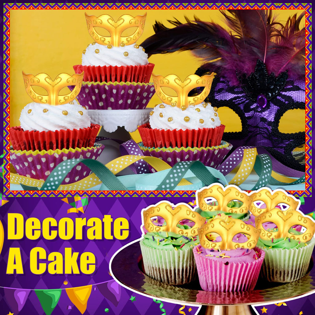 Deekin 24 Pcs Mini Masquerade Masks - Gold Cake Toppers & Party Decor