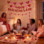 Deneo Happy Galentine's Day Banner – Red Glitter Heart Garland for Galentine & Valentine’s Party Decor