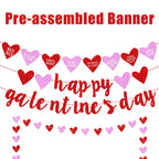Deneo Happy Galentine's Day Banner – Red Glitter Heart Garland for Galentine & Valentine’s Party Decor