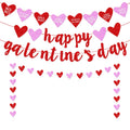 Deneo Happy Galentine's Day Banner – Red Glitter Heart Garland for Galentine & Valentine’s Party Decor