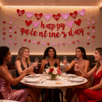 Deneo Happy Galentine's Day Banner – Red Glitter Heart Garland for Galentine & Valentine’s Party Decor