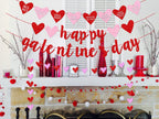 Deneo Happy Galentine's Day Banner – Red Glitter Heart Garland for Galentine & Valentine’s Party Decor