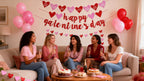 Deneo Happy Galentine's Day Banner – Red Glitter Heart Garland for Galentine & Valentine’s Party Decor