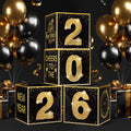 Denylo Pro New Year's Eve Balloon Box Kit 2026 – Gold & Black Party Decor (4-Pack)