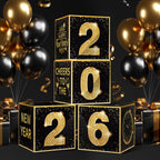 Denylo Pro New Year's Eve Balloon Box Kit 2026 – Gold & Black Party Decor (4-Pack)