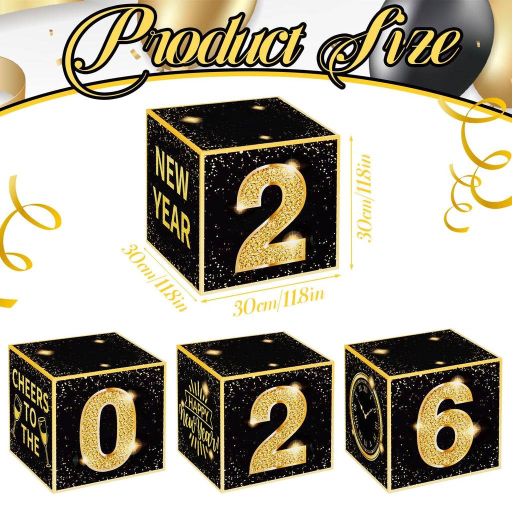 Denylo Pro New Year's Eve Balloon Box Kit 2026 – Gold & Black Party Decor (4-Pack)