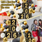 Denylo Pro New Year's Eve Balloon Box Kit 2026 – Gold & Black Party Decor (4-Pack)