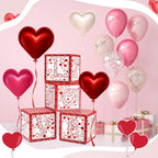 Denylo Pro 4 Pcs Valentines Day Balloon Box – LOVE Pink Heart Balloons for School, Classroom, Bedroom & Party Decor