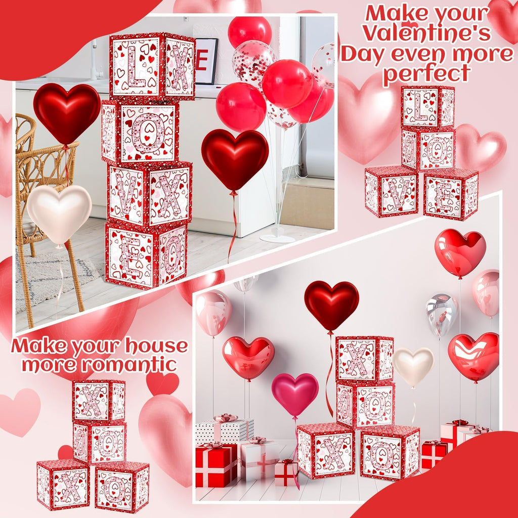 Denylo Pro 4 Pcs Valentines Day Balloon Box – LOVE Pink Heart Balloons for School, Classroom, Bedroom & Party Decor